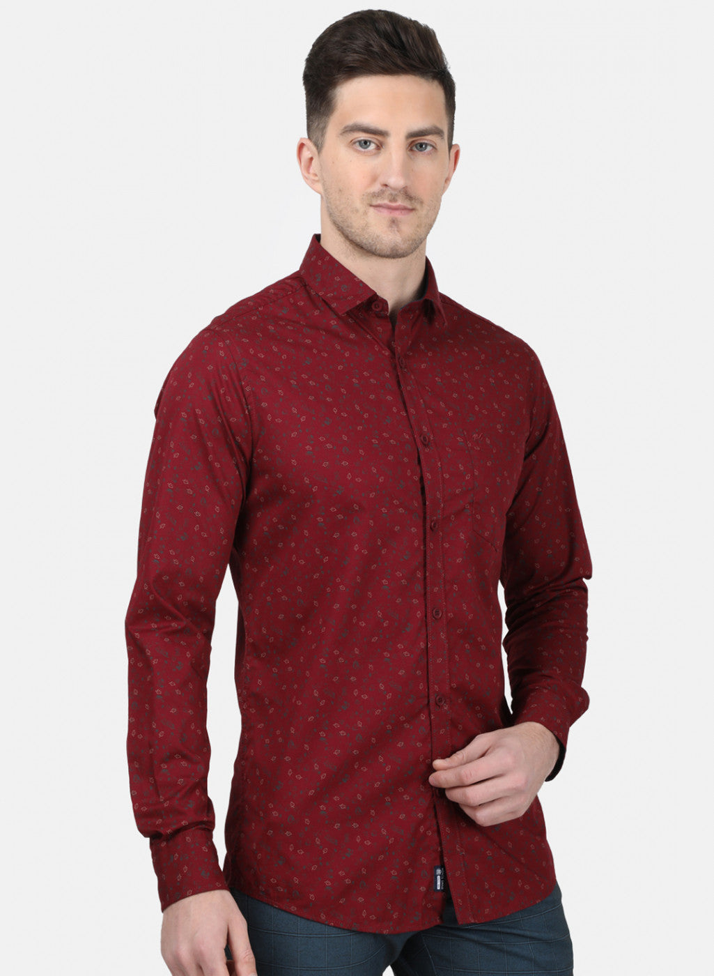 Mens Maroon Printed Shirt