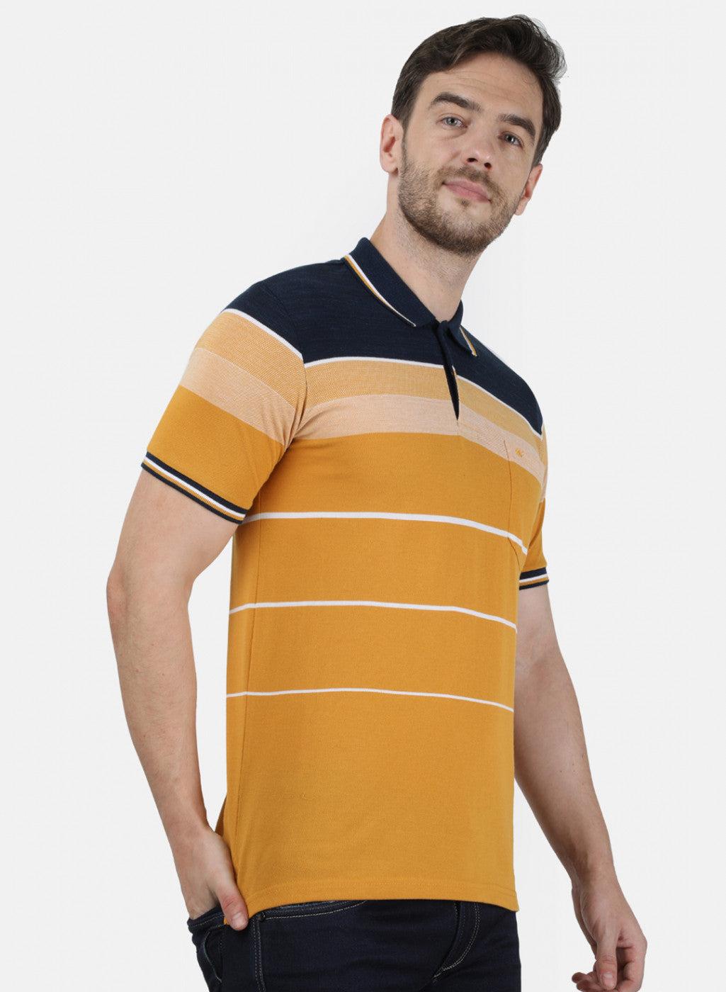 Mens Mustard Stripe Collar T-Shirts