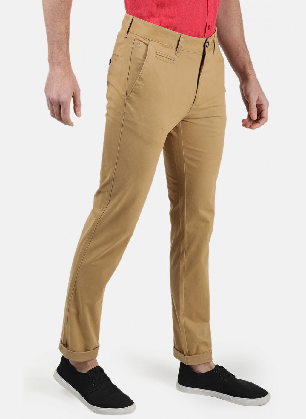 Men Mustard Plain Trousers