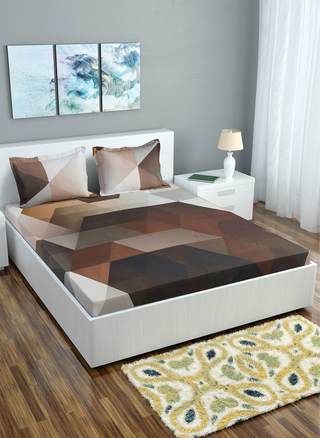 Multi Color 200 TC Bedsheet with 2 Pillow Covers