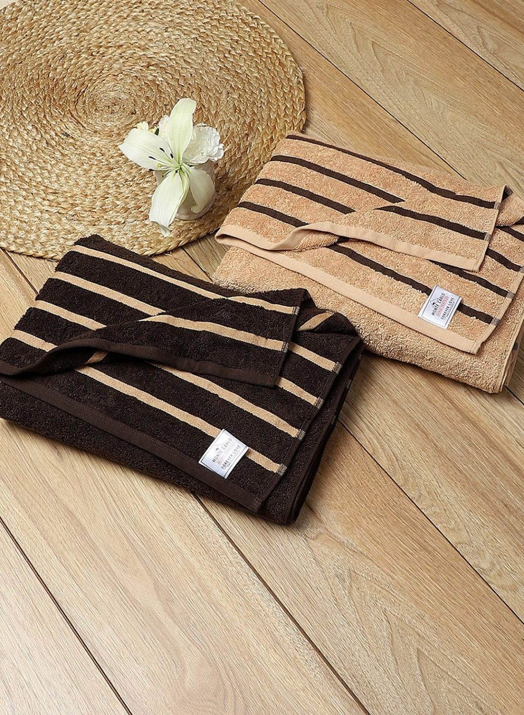Brown & Beige Cotton 525 GSM Bath Towel (Pack of 2)