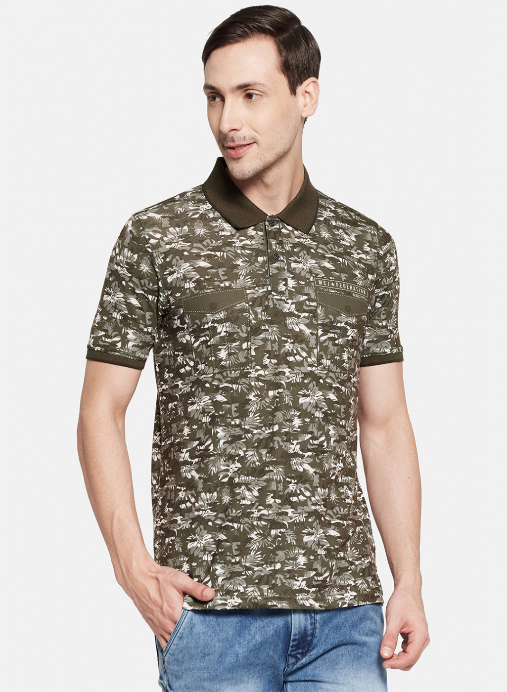 Mens Olive Printed T-Shirt