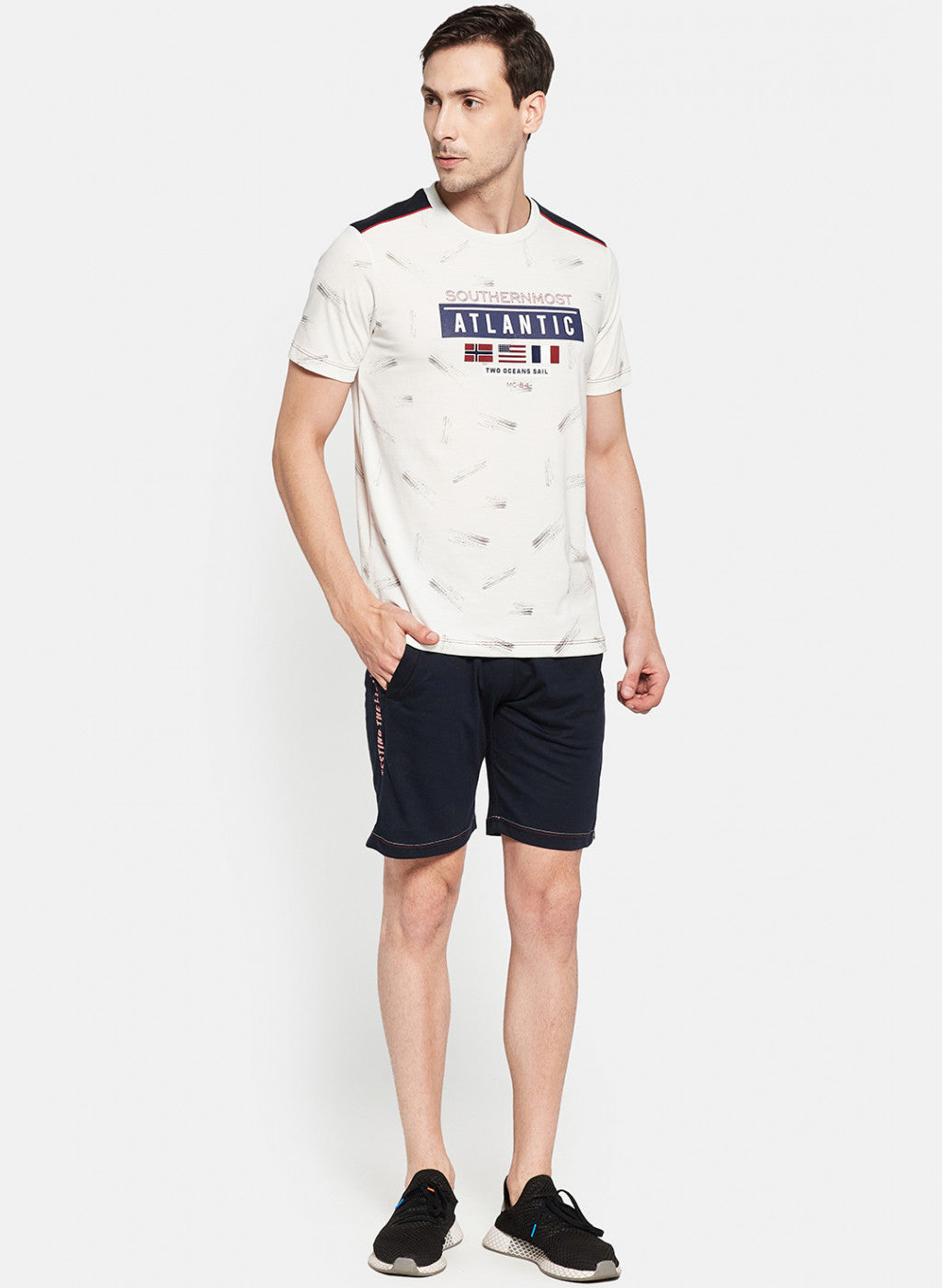 Mens Off White Printed Bermuda Set