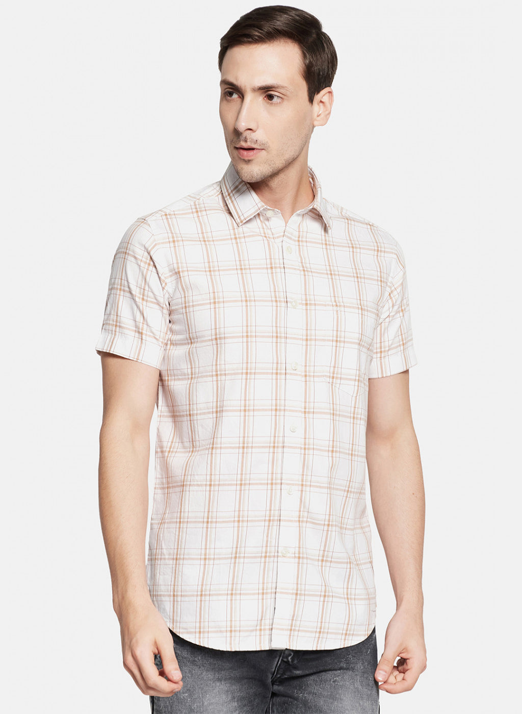 Mens White Check Shirt