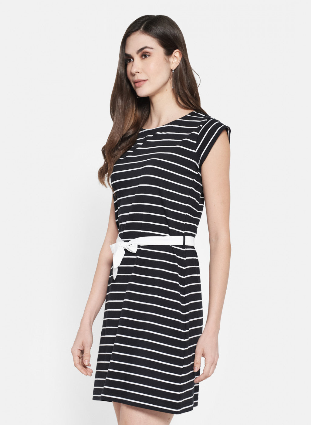 Womens Black & White Stripe Dress