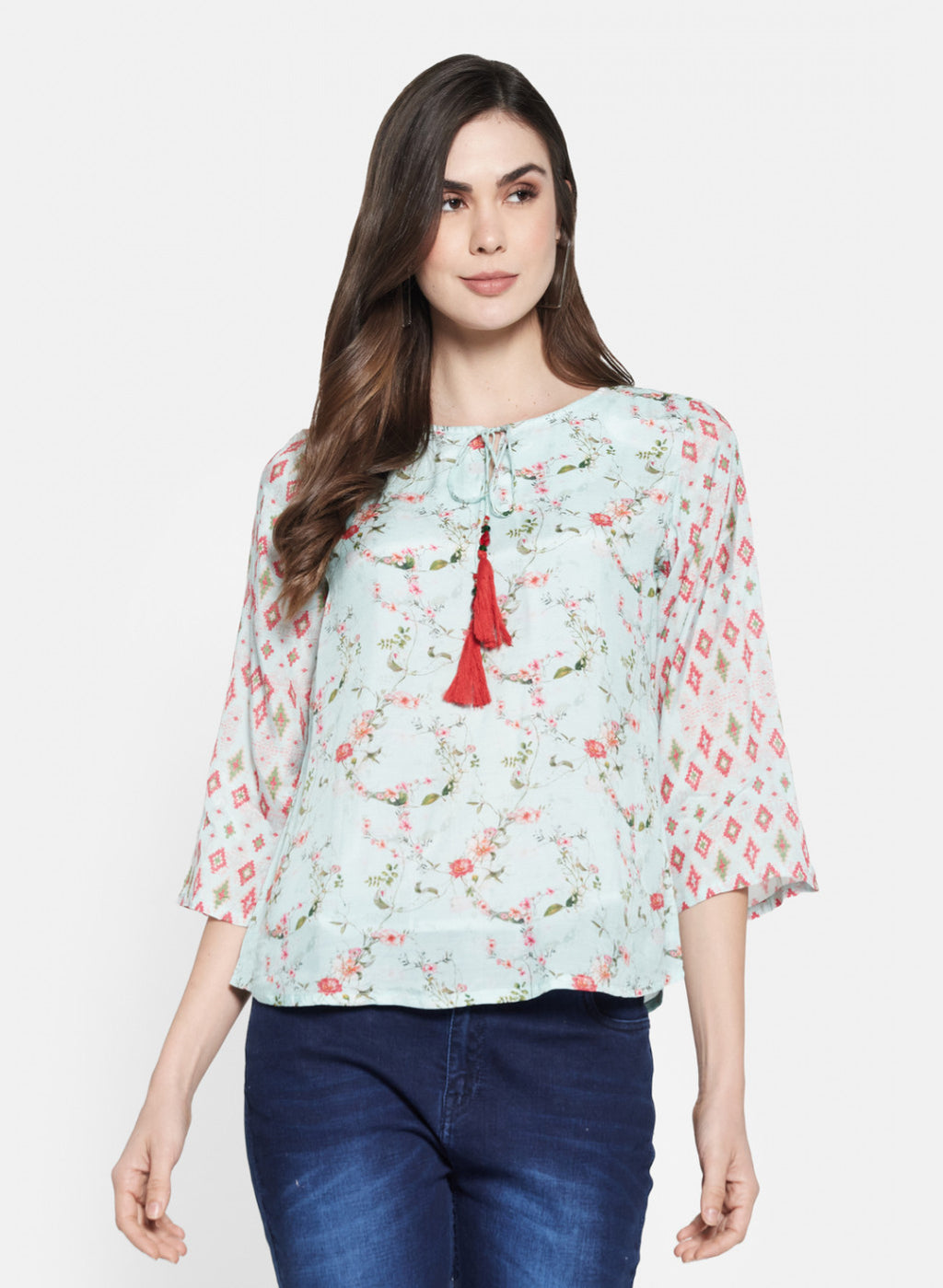 Womens Light Green Printed Top