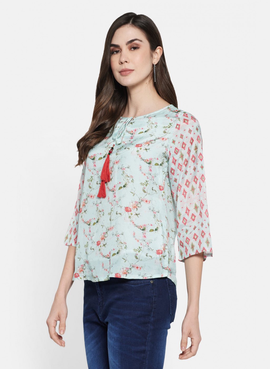 Womens Light Green Printed Top