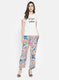 Womens Cream & Blue Printed Palazzo Set