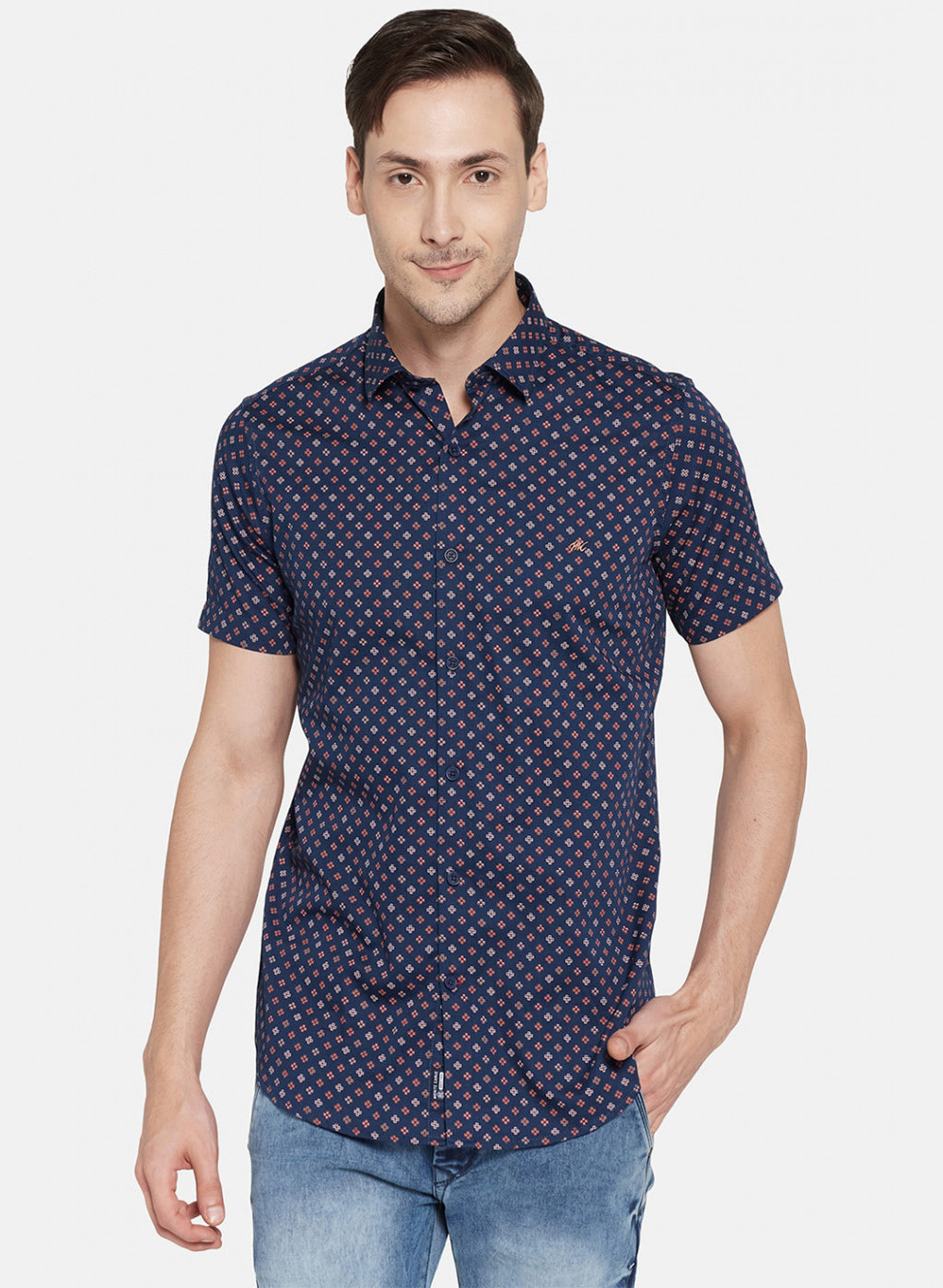 Mens NAvy Blue Printed Shirt