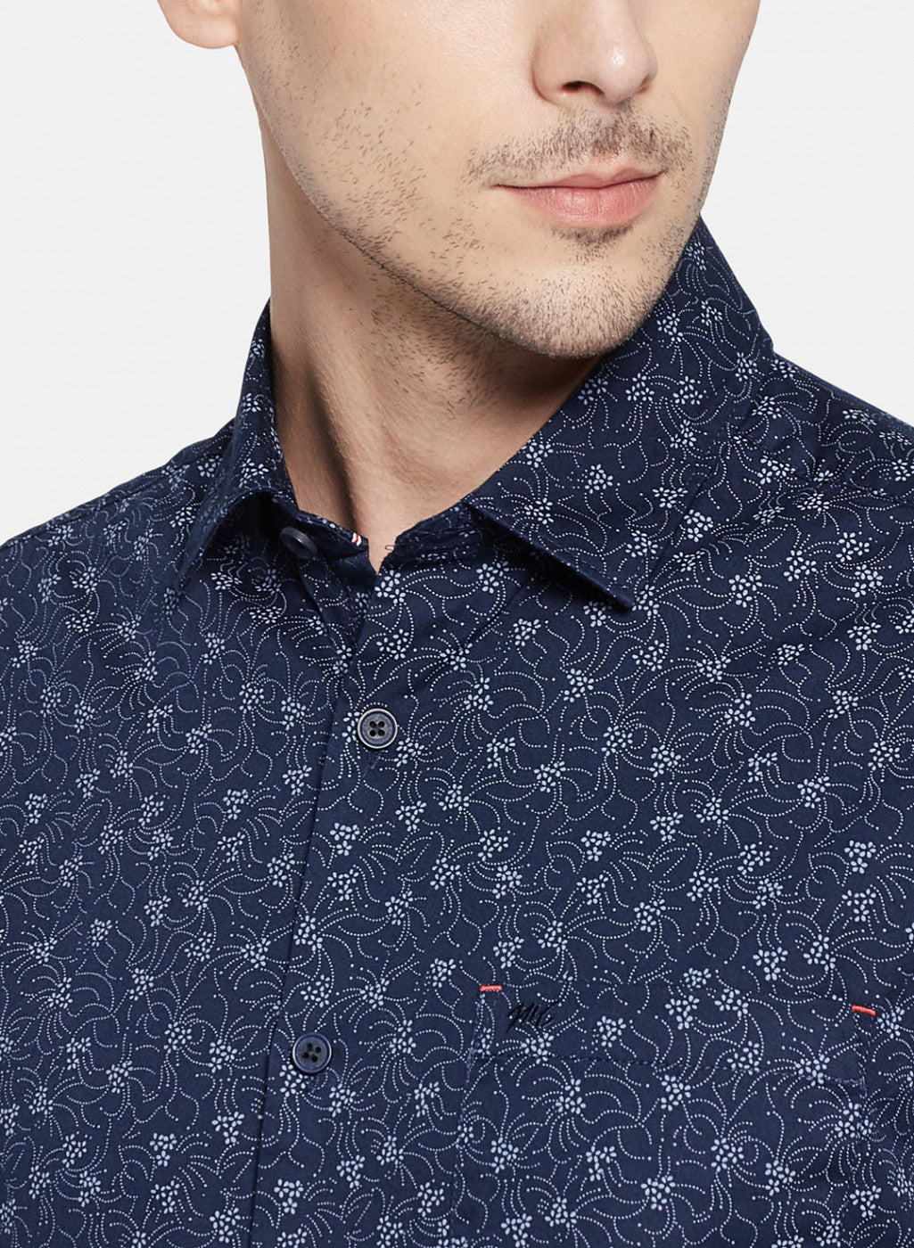 Mens NAvy Blue Printed Shirt