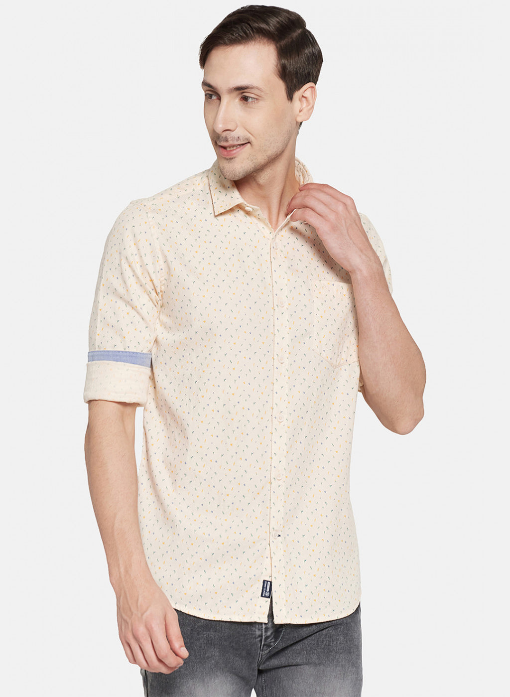 Mens Peach Printed Shirt