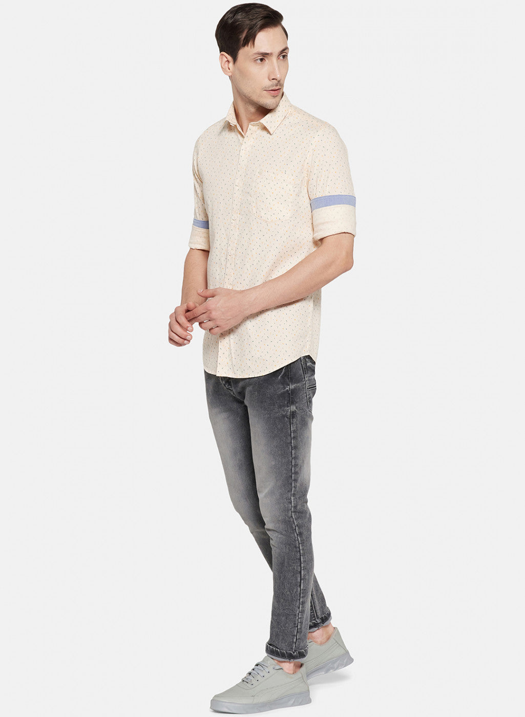 Mens Peach Printed Shirt