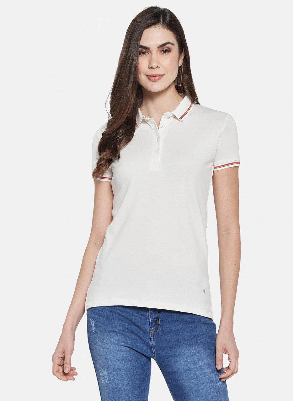 Womens Off White Plain T-Shirt