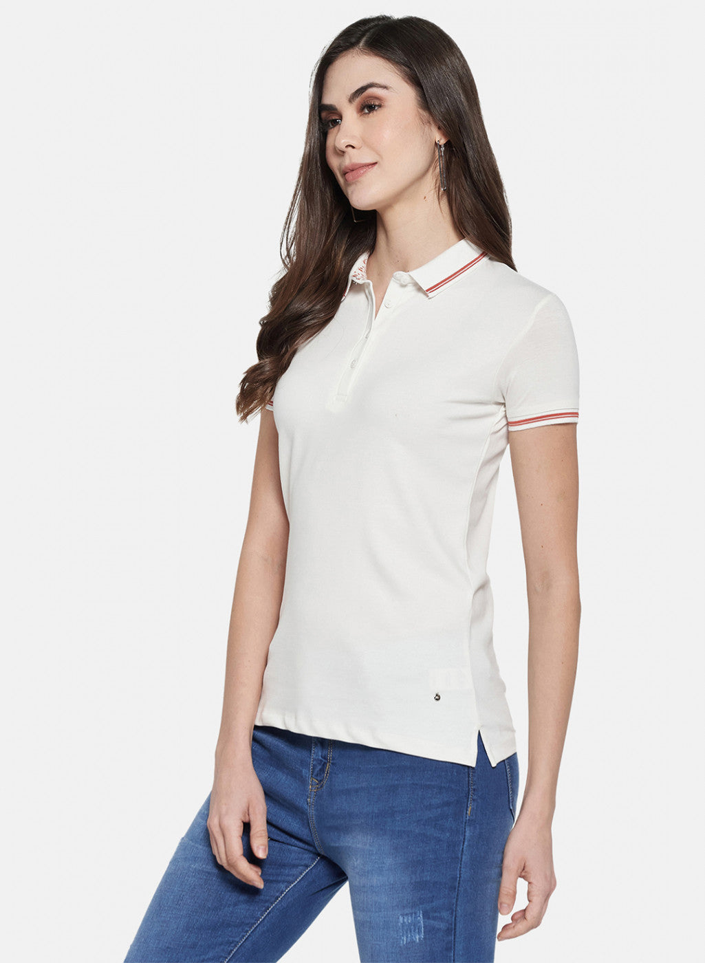Womens Off White Plain T-Shirt