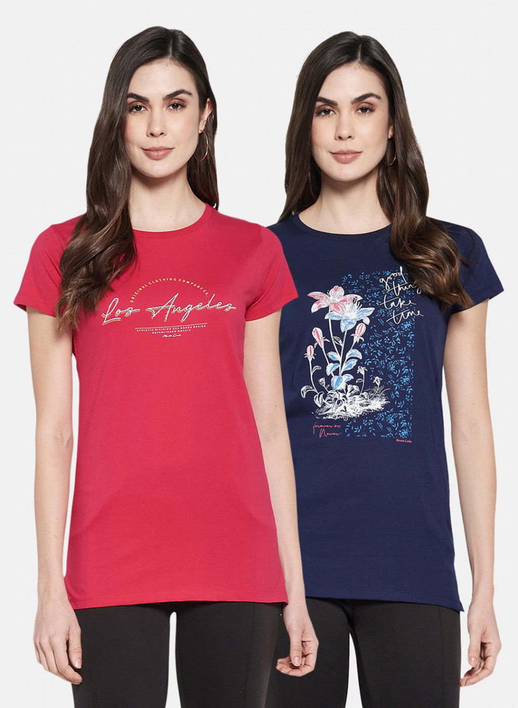 Womens Bluish Purple & Dark Pink Printed Top 2Pc Set