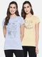 Womens Peach & Blue Printed Top 2Pc Set