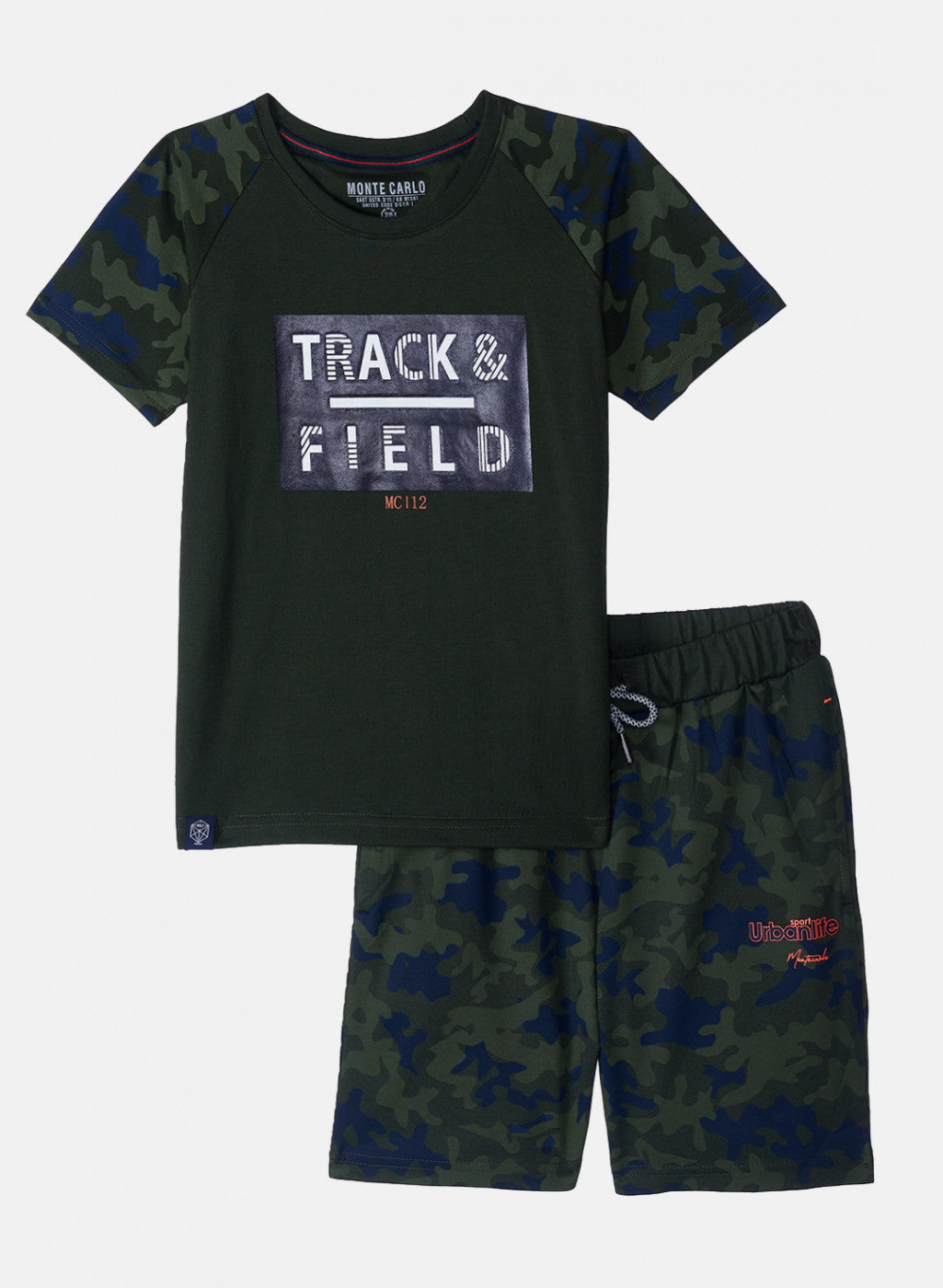 Boys Olive Printed Bermuda Set