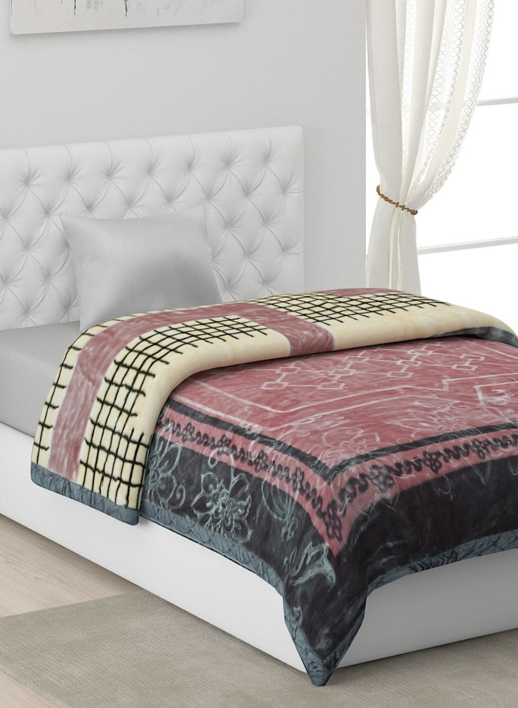 Printed Mink Single Blanket for Heavy Winter -2 Ply
