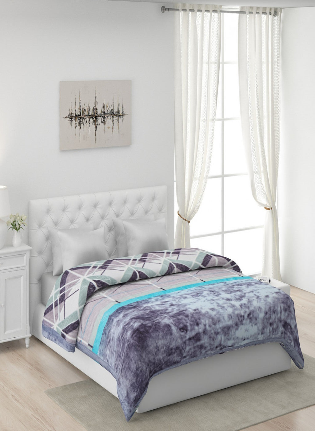 Printed Mink Double Blanket for Mild Winter - 1 Ply