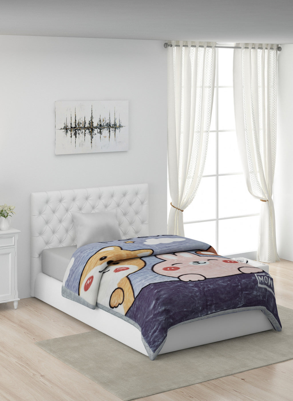 Printed Mink Single Blanket for Heavy Winter -2 Ply