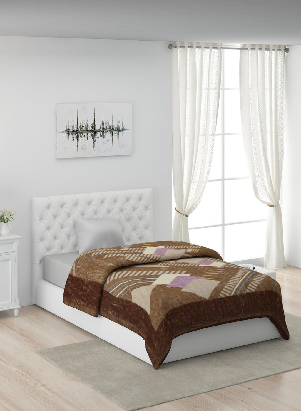 Printed Mink Single Blanket for Mild Winter -1 Ply