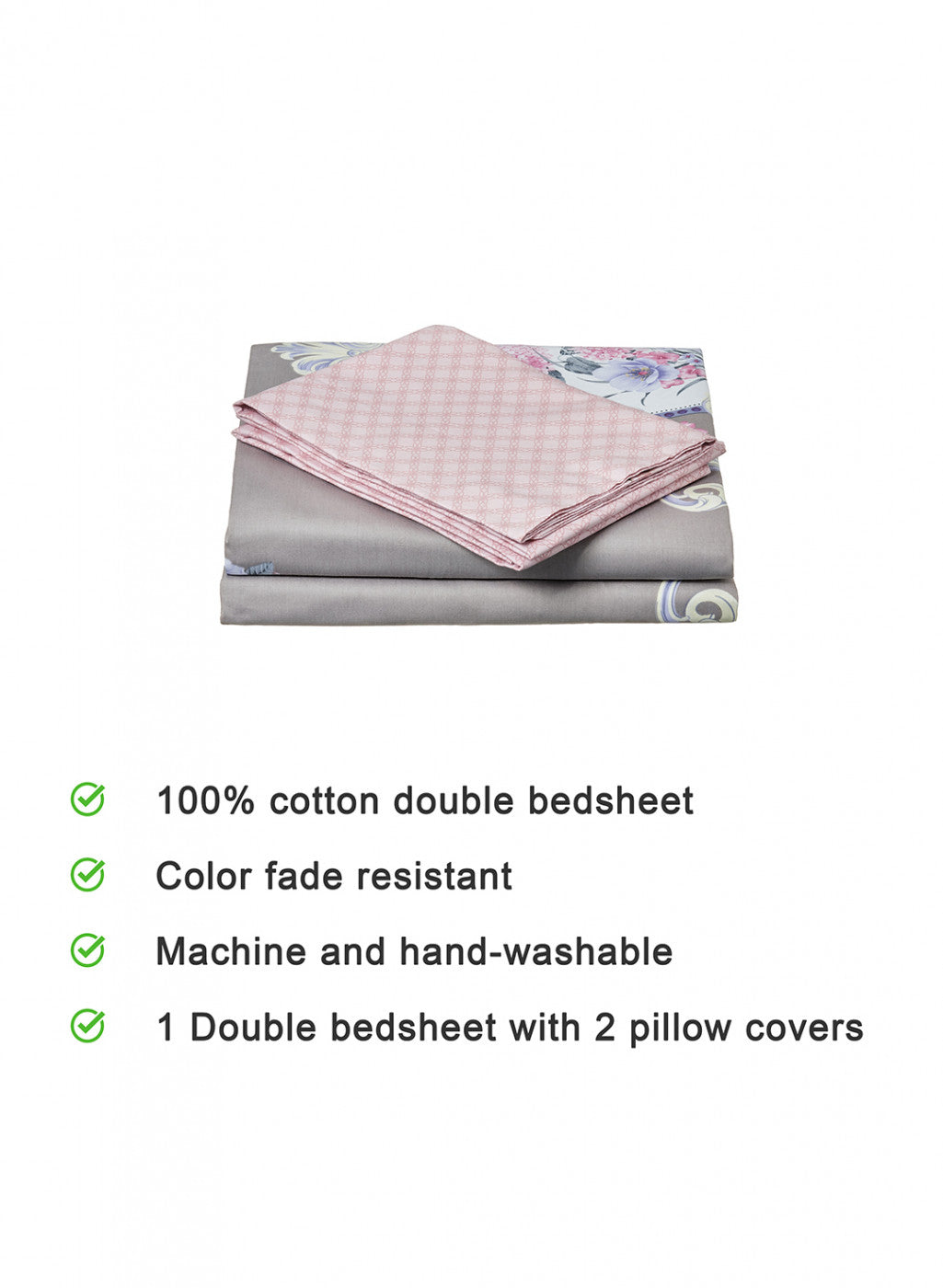 Multicolor 128 TC Bedsheet with 2 Pillow Covers (Romance)