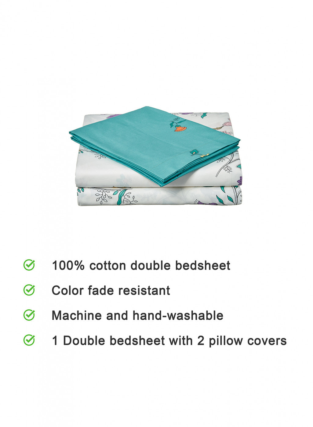 Multicolor 128 TC Bedsheet with 2 Pillow Covers (Romance)