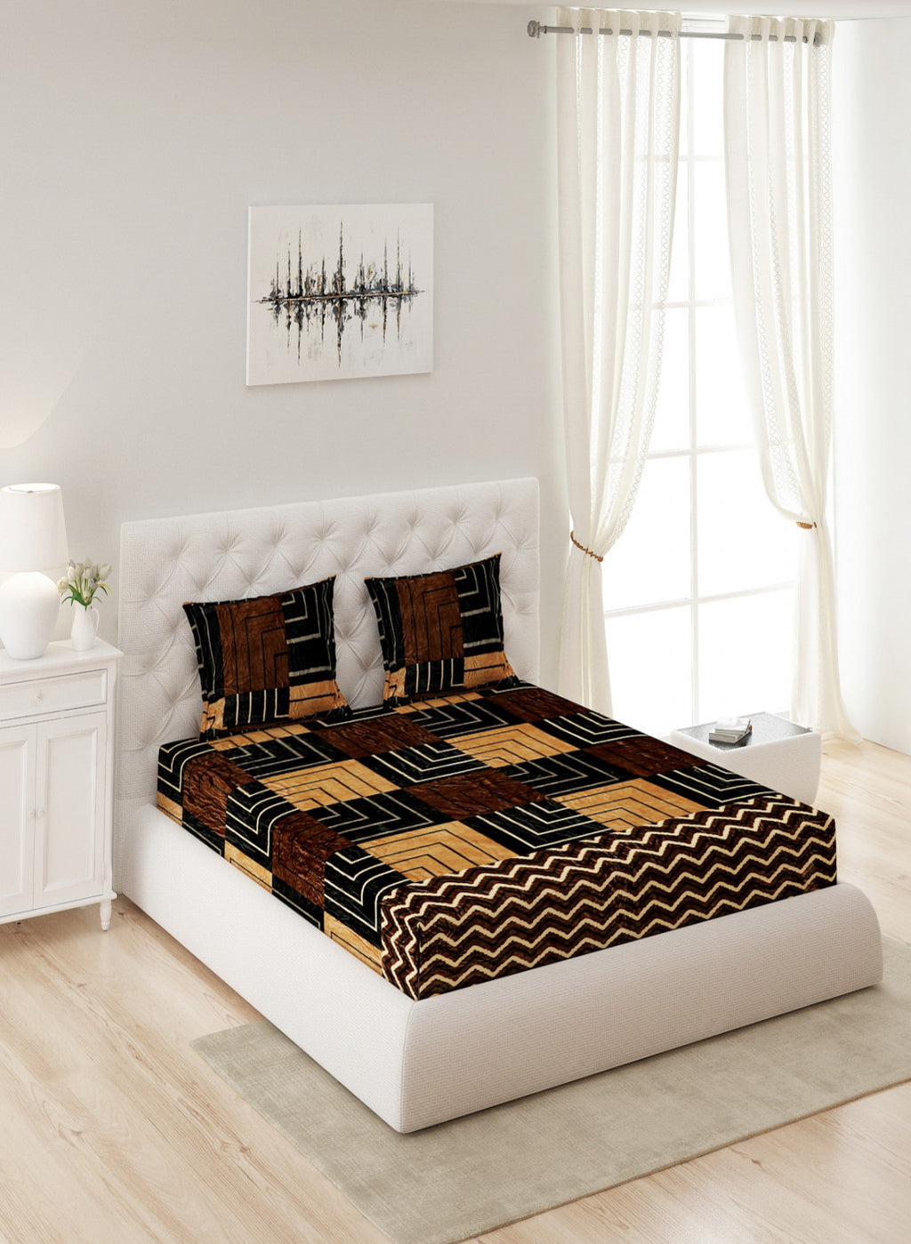 Multicolor 280 GSM Bedsheet with 2 Pillow Covers (Ruby Gold)