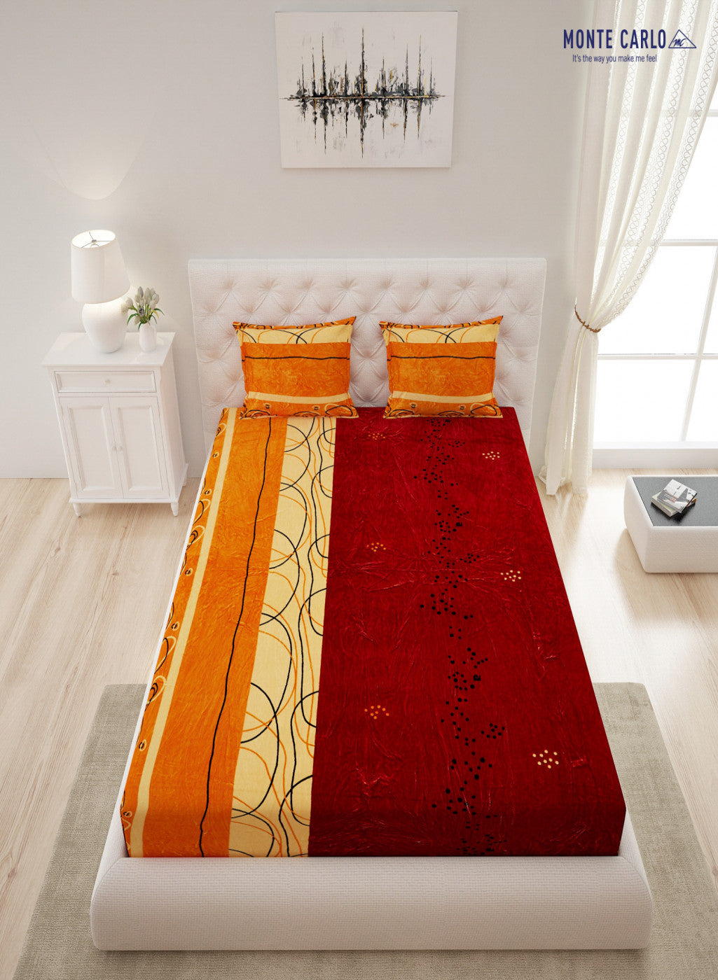 Multicolor 280 GSM Bedsheet with 2 Pillow Covers (Ruby Gold)