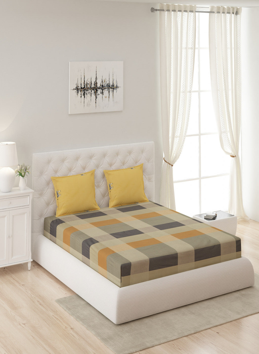 Multicolor 200 TC Bedsheet with 2 Pillow Covers (Santiago Gold)