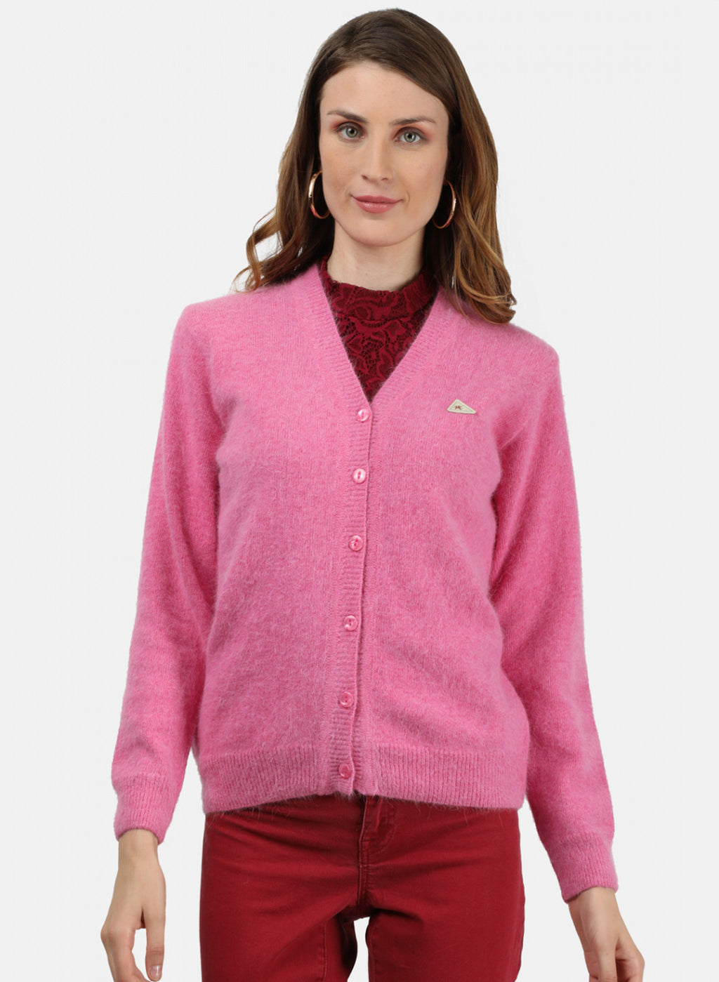 Women Pink Solid Cardigan