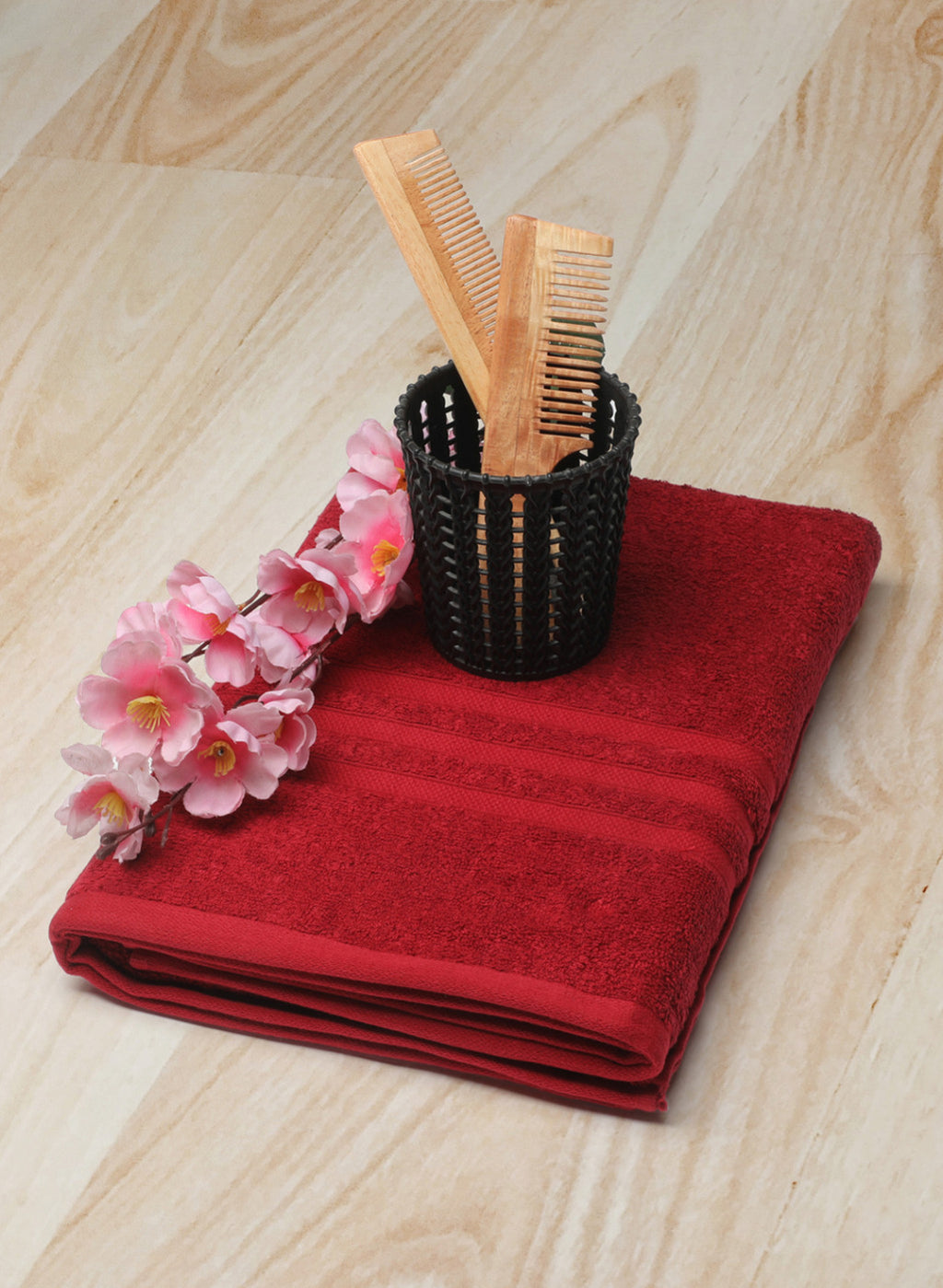 Red Cotton 525 GSM Bath Towel