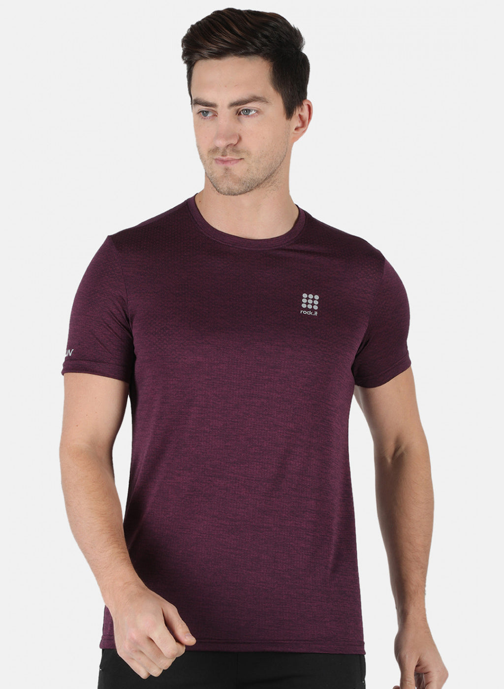 Rock.it Men Purple Self Design Round Neck T-Shirt