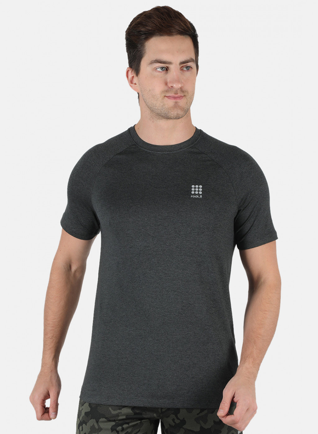 Rock.it Men Olive Self Design Round Neck T-Shirt