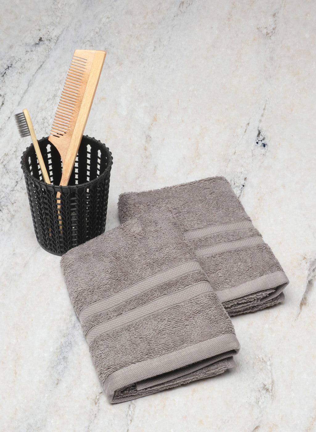 Grey Cotton 525 GSM Hand Towels (Pack of 2)