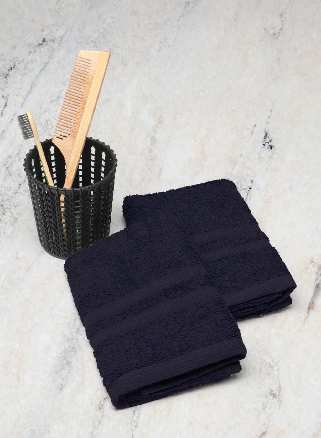 Navy Blue Cotton 525 GSM Hand Towels (Pack of 2)