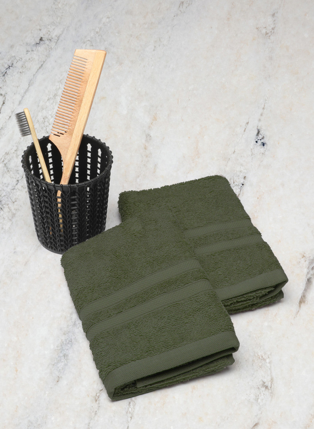 Olive Cotton 525 GSM Hand Towels (Pack of 2)