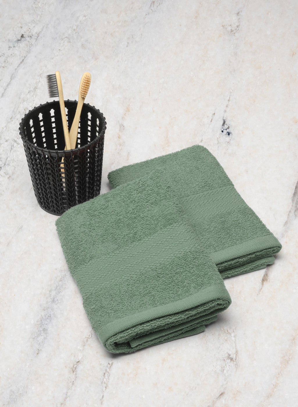 Green Cotton 400 GSM Hand Towels (Pack of 2)