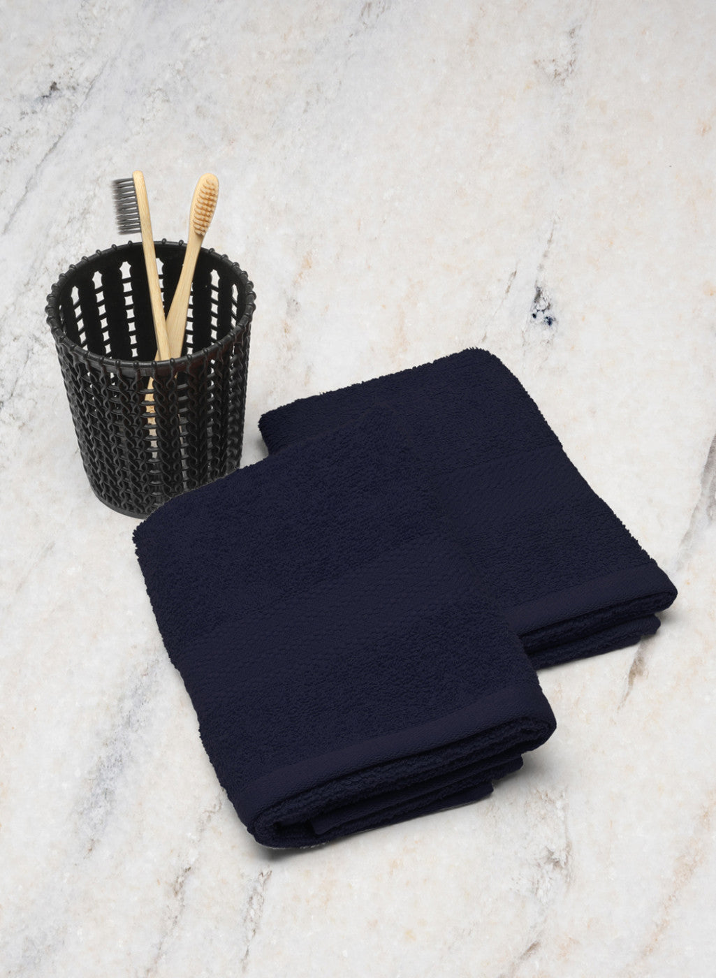 Navy Blue Cotton 400 GSM Hand Towels (Pack of 2)